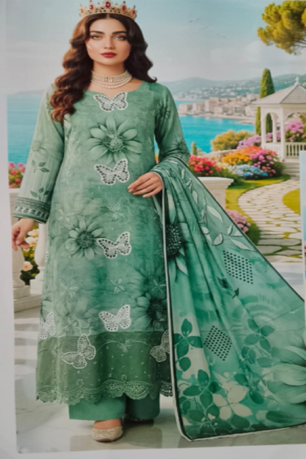 Pakistani Women’s Lawn collection (Unstitch ). Style-1001